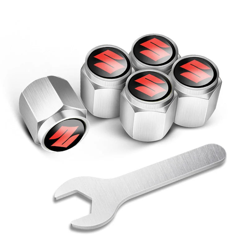 أغطية صمامات إطارات السيارات مخصصة (5 قطع+مفتاح)