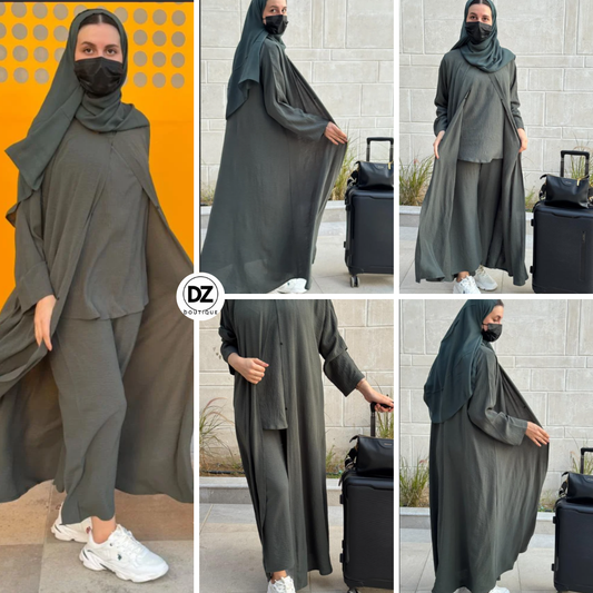 عباية سفر زيتي 3 قطع